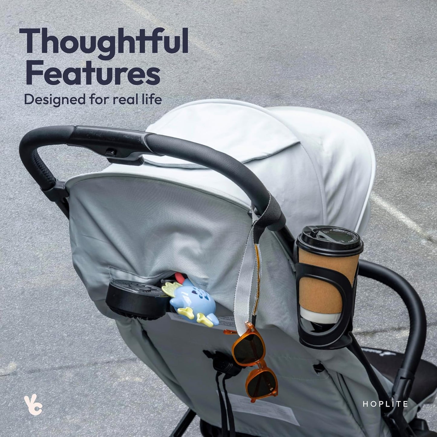 BabbleRoo Hoplite Compact Stroller – Lightweight Travel Stroller for Airplane (12.3 lbs), Newborn to 55 lbs, Easy Fold, PU Wheels, Alloy Frame, Near-Flat Recline, Raincover, Cup Holder, Baby Stroller