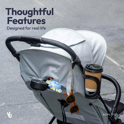 BabbleRoo Hoplite Compact Stroller – Lightweight Travel Stroller for Airplane (12.3 lbs), Newborn to 55 lbs, Easy Fold, PU Wheels, Alloy Frame, Near-Flat Recline, Raincover, Cup Holder, Baby Stroller
