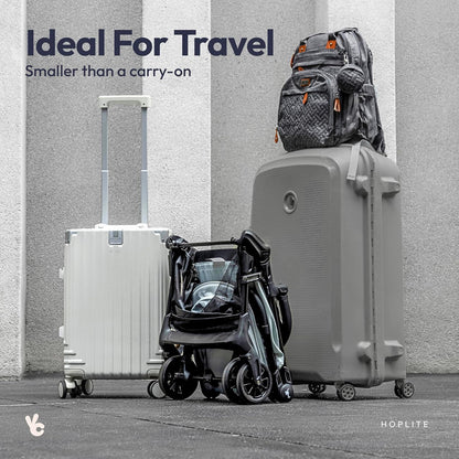 BabbleRoo Hoplite Compact Stroller – Lightweight Travel Stroller for Airplane (12.3 lbs), Newborn to 55 lbs, Easy Fold, PU Wheels, Alloy Frame, Near-Flat Recline, Raincover, Cup Holder, Baby Stroller